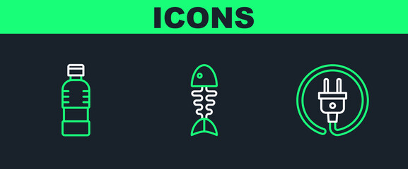 Poster - Set line Electric plug, Bottle of water and Fish skeleton icon. Vector