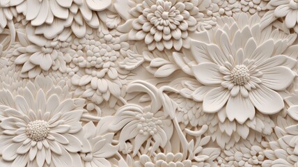 Wall Mural - a stucco floral pattern on a wall within an elegantly decorated room. The image highlights the pattern's role in enhancing interior aesthetics. SEAMLESS PATTERN. SEAMLESS WALLPAPER.