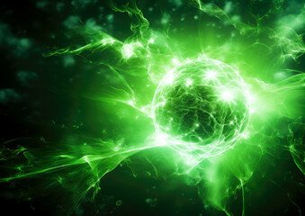 Sticker - Green static electricity background, abstract green static electricity, energy-charged, vivid energy explosions, green energy galaxy explosion Fx. 