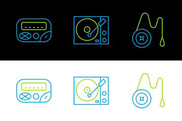 Wall Mural - Set line Yoyo toy, Pager and Vinyl player icon. Vector