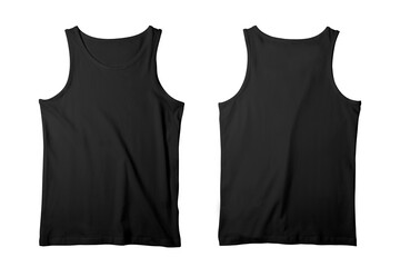 Blank Black Men Tank Top Template Front and Back View Isolated