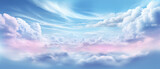Fototapeta Na sufit - Błękitne tło z odcieniem różu - niebo z delikatnymi chmurami i obłokami - tron Boży, rajska światłość. Miejsce przebywania aniołów.
