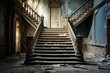 An old stairway in a dilapidated residential building. Generative AI