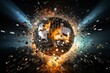 Explosive burst from a mirrored disco ball. Generative AI