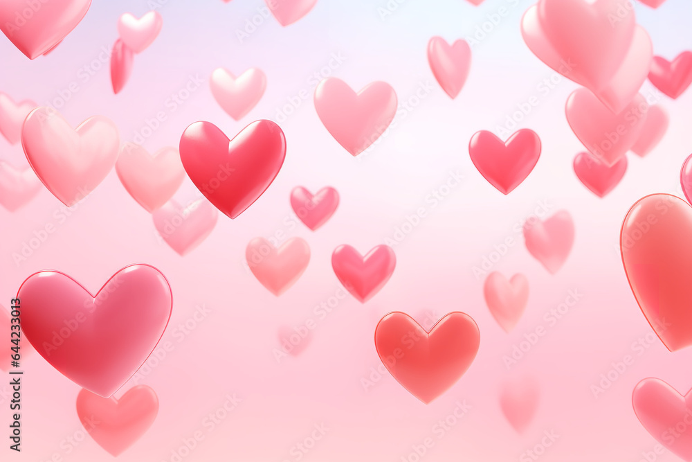 pink hearts floating in the air over colorful background, in the style ...