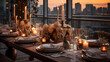 Elegant Thanksgiving dinner, table setting in the restaurant