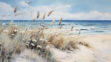 Design A Composition That Captures The Beauty Of A Coastal Dune Ecosystem, With Hardy Beach Flowers And Sea Oats Swaying In The Breeze