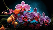 Craft An Image Highlighting The Intricate Details Of A Blooming Orchid, With Its Exotic Shape And Vibrant Color Palette