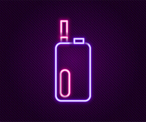 Poster - Glowing neon line Electronic cigarette icon isolated on black background. Vape smoking tool. Vaporizer Device. Colorful outline concept. Vector