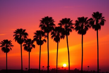 Epic colorful sunset view in Miami beach, Florida