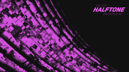 Wall Mural - Abstract vector torn violet halftone corner wave. Scrathed dotted texture element.