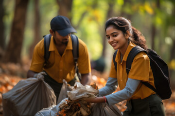 Indian students actively participating in a community service project, embodying the spirit of giving back. Generative Ai.