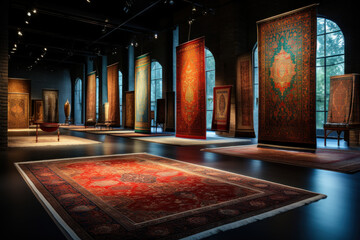 Sticker - Elaborately designed Persian rugs on display, exemplifying the artistic mastery and cultural heritage of Iran. Generative Ai.