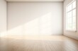 Empty white room with bright natural light coming from a window. Generative AI