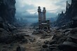 Desolate throne in lifeless rocky terrain. Generative AI