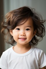 Wall Mural - An adorable Japanese American toddler with a white shirt. Generative AI. 