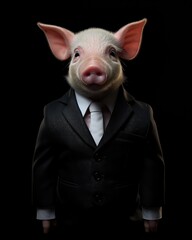 Poster - A pig dressed in a suit and tie. Generative AI.