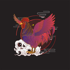 Wall Mural - red bird illustration design for sukajan is mean japan traditional cloth or t-shirt with digital hand drawn Embroidery Men T-shirts Summer Casual Short Sleeve Hip Hop T Shirt Streetwear