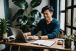 © ibreakstock - GenZ Asia man smiling in cozy home office, work from home wfh people concept