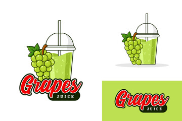 Wall Mural - Green grapes juice drink logo design illustration collection