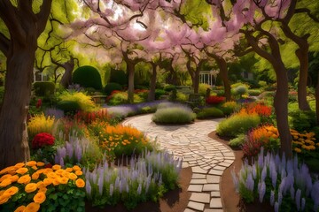 Wall Mural - garden with flowers ,Beautiful ornamental garden