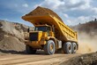 Large loader filling sand in dump truck at sand pit. Concept of heavy industrial machinery. Generative AI