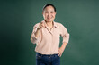© 1112000 - Gangang middle-aged Asian female portrait posing on blue background