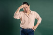 © 1112000 - Gangang middle-aged Asian female portrait posing on blue background