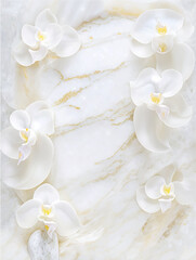 Wall Mural - elegant floral background with beautiful white flower pattern, luxury marble texture. floral rose ve