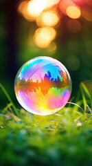 Wall Mural - Hotograph soap colorful bubble on blur summer background