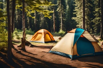 Wall Mural - camping in the forest 4k HD quality photo. 