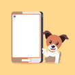 Cartoon character a jack russell terrier dog and smartphone for design.