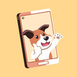 Vector cartoon character jack russell terrier dog and smartphone for design.