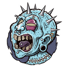 Wall Mural - Vector illustration of Cartoon Zombie head, Punk Zombie