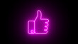 Neon thumbs up or like on the black background. Social media network concept.