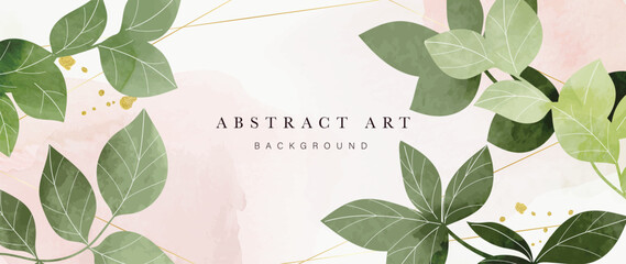 Wall Mural - Abstract art background vector. Luxury minimal style wallpaper with golden line art foliage, gold glitter, watercolor texture. Vector background for banner, poster, wedding card, decoration.