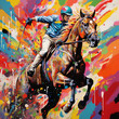 Colorful art design of equestrian sport in paint and splash style
