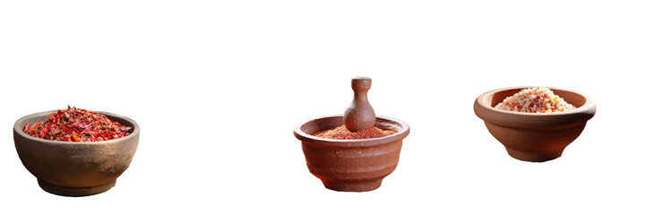 Wall Mural - Red chili in a stone mortar Thai kitchen style placed on a transparent background