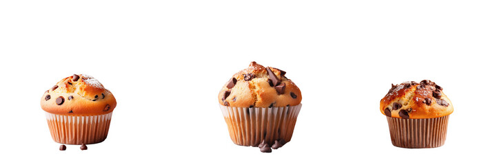 Sticker - Delicious chocolate chip muffins recipe with transparent background and selective focus