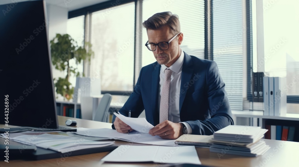 In Style Accountant Portrait of a male accountant in his quiet office navigating complex ...