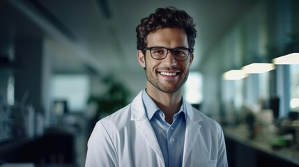 Wall Mural - Portrait of a male biomedical engineer at a medical research facility developing life-saving solutions