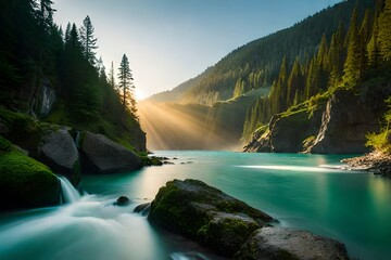 Poster - waterfall in the mountains