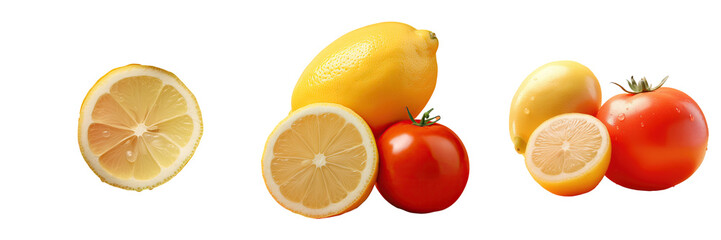 Poster - Macro fruit consisting of lemon and tomato transparent background