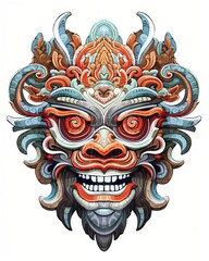 Wall Mural - Illustration of a colorful spooky mask isolated on plain background