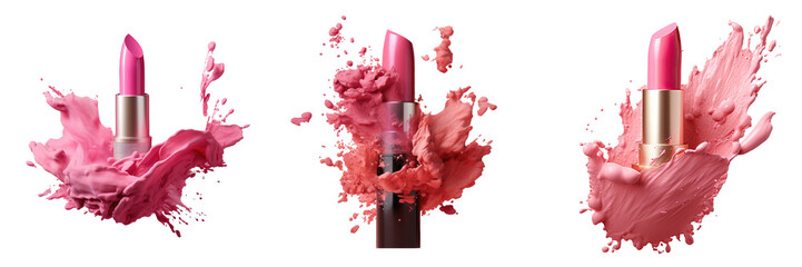 Pink lipstick smears in transparent background lipstick bar