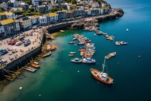 Aerial View Of Brixham Harbor In Devon, England, With The Drone. Spectacular Scenery. Generative AI