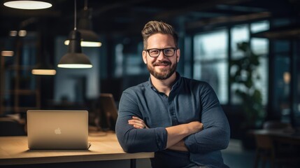 Portrait of a male web designer in a creative web design studio crafting visually stunning websites