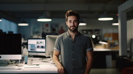 Portrait of a male web designer in a creative web design studio crafting visually stunning websites