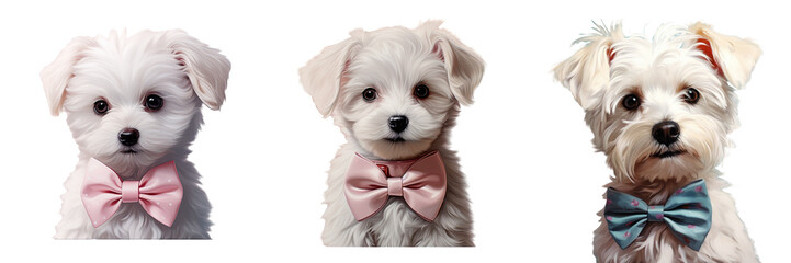 Poster - Small white canine wearing a bow tie transparent background