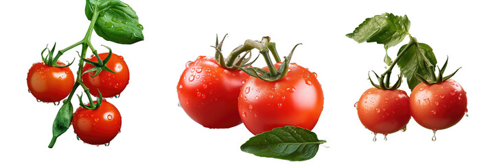 Wall Mural - Fresh red tomatoes with water droplets isolated on a transparent background